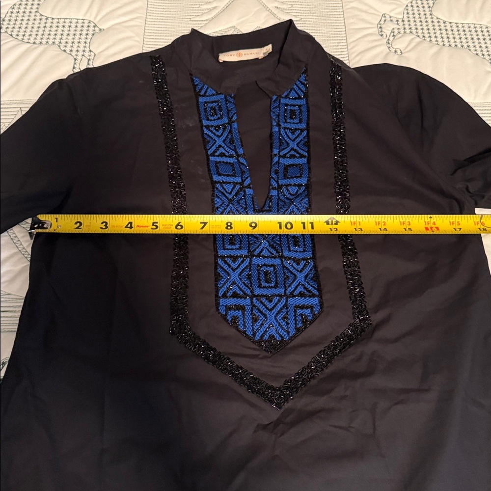 Tory Burch Black Top with Blue and Black Detailing-8 - Picture 3 of 9